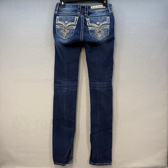Rock Revival Jeans Women's 25 (2) Dark Blue Silana Embellished Western Bling - Picture 2 of 16